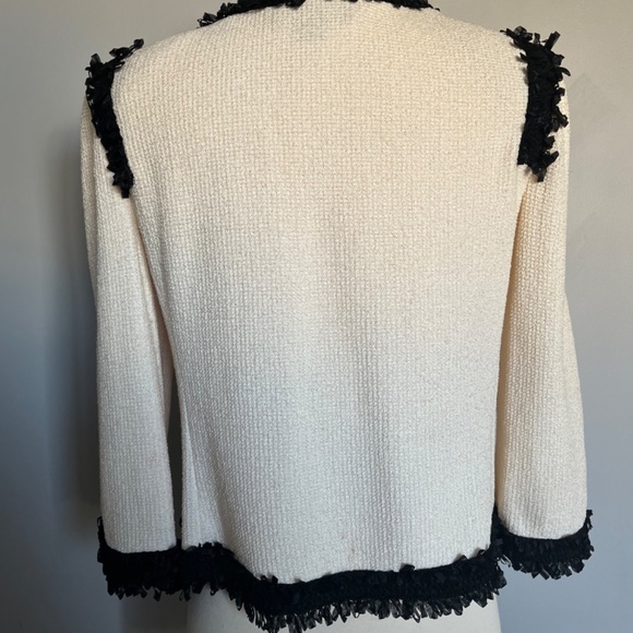 St. John Collection Cream Black Applique Knit Crepe Evening Dress Jacket‎ Blazer - Picture 6 of 12